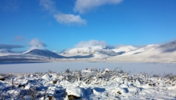 Looking over a frozen Loch Glascarnoch towards the Beinn Dearg hills