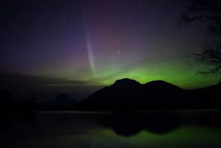 Aurora Borealis over a silhouetted Stac Pollaidh and Cul Beag